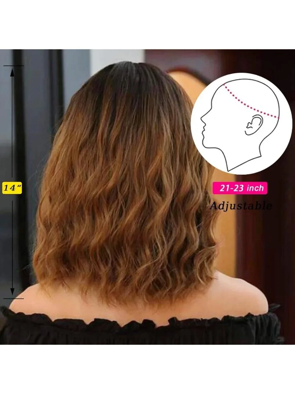 Women's Omber Brown 14 Inch Heat Resistant Short Bangs Bob Modern Wavy Wigs